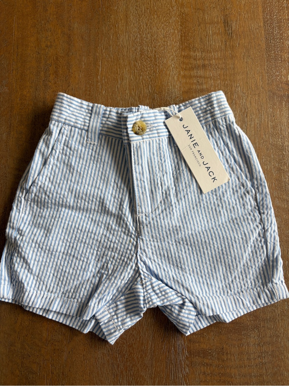 Janie and Jack Blue and White Seersucker Stripe Shorts
